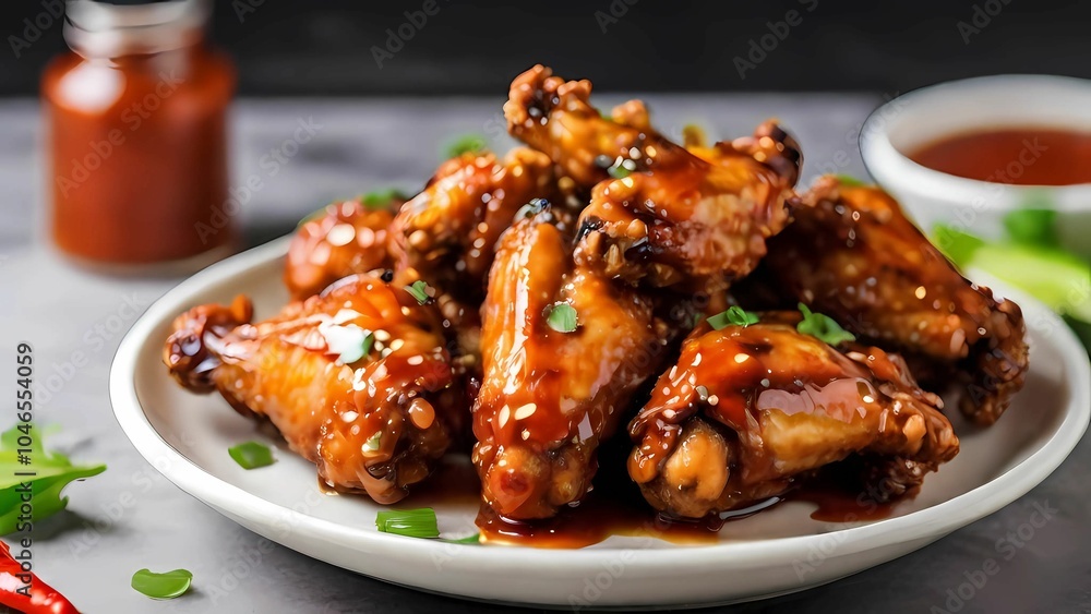 Honey chicken wings on the plate Honey chicken wings on the plate