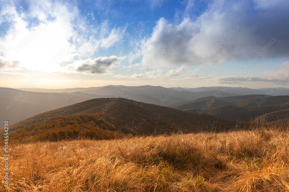 View on hills from Mała Rawka, Bieszczady, Poland View on hills from Mała Rawka, Bieszczady, Poland
