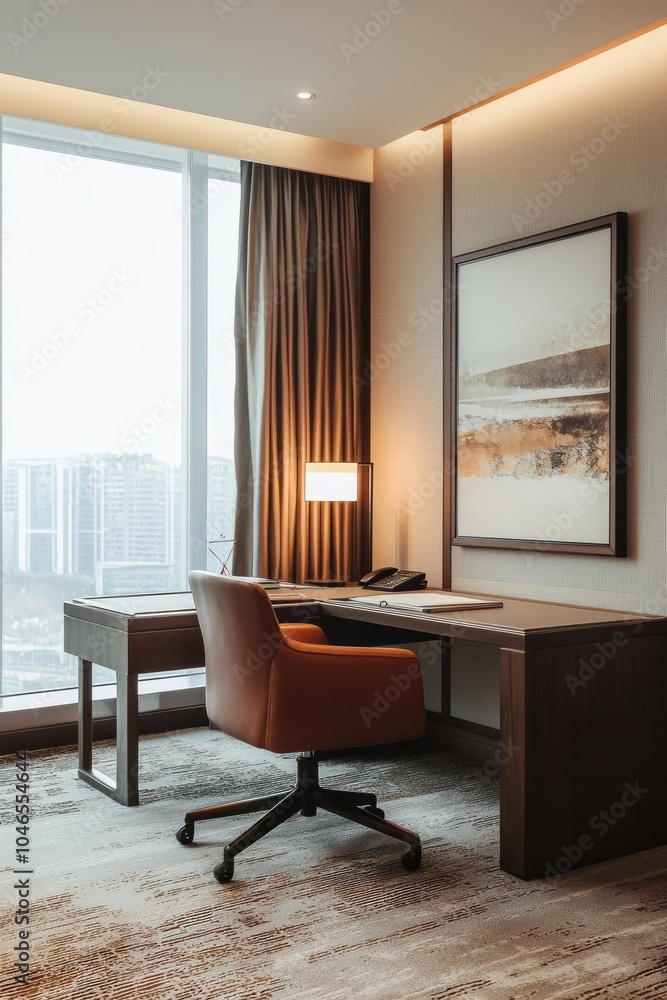 Fototapeta premium A functional executive suite with multiple work areas. The layout supports both teamwork and individual tasks