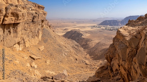 Majestic Martian Canyon Landscape with Distant Settlement View - Ultra-Detailed Exploration of Red Planet Terrain