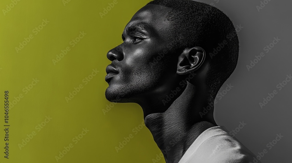 © 楠 刘 - Striking Minimalist Portrait of Confident Black Angolan Ex-Soldier Cancer Patient, Highlighted by High-Contrast Lighting Against Deep Gray and Vibrant Green Background in Cinematic Aesthetic. © 楠 刘 - Striking Minimalist Portrait of Confident Black Angolan Ex-Soldier Cancer Patient, Highlighted by High-Contrast Lighting Against Deep Gray and Vibrant Green Background in Cinematic Aesthetic.