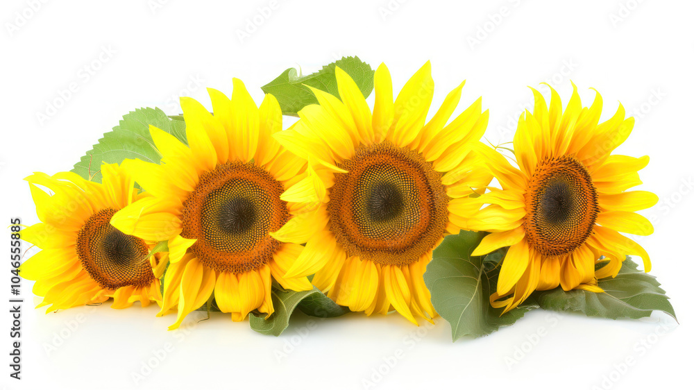 Fototapeta premium Bright sunflower bouquet elegantly arranged against a clean white backdrop for a fresh look