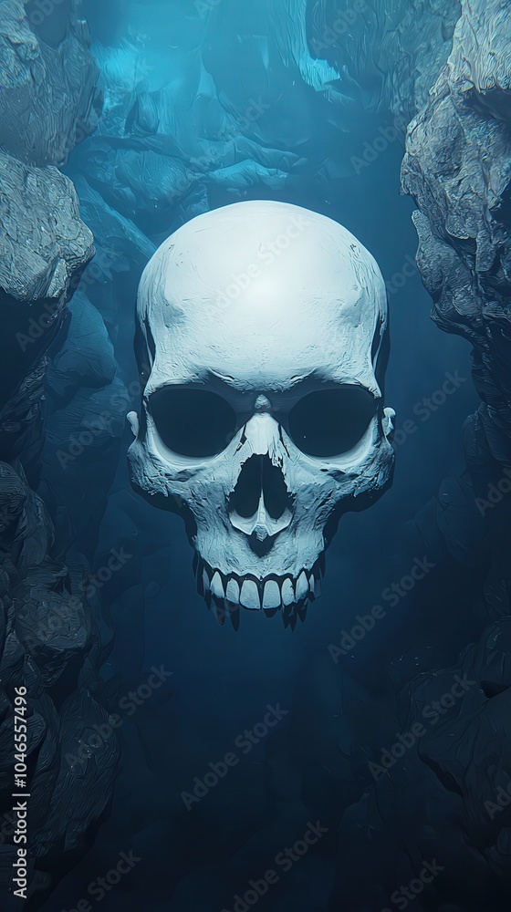 Mysterious Skull Emerges from Deep Sea Cavern in Ethereal Light Mysterious Skull Emerges from Deep Sea Cavern in Ethereal Light