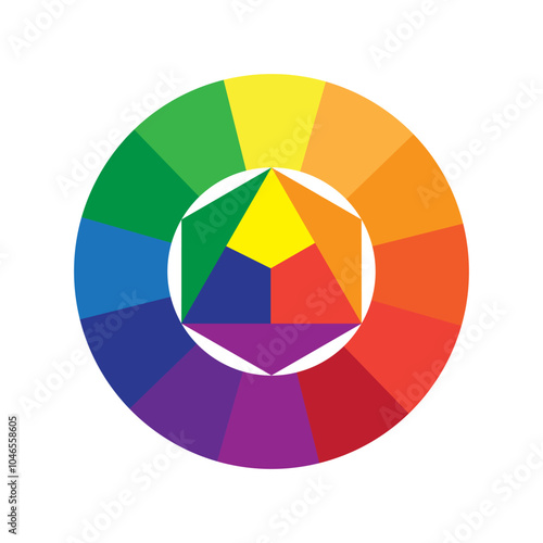 Color wheel icon. Full spectrum wheel. Primary and secondary colors. Circular gradient chart.