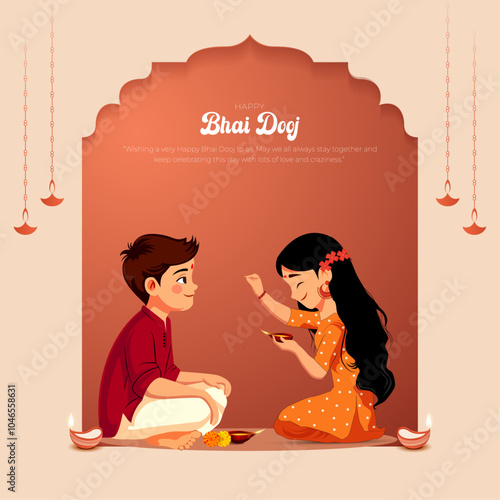 Happy Bhai Dooj Post and Greeting Card. Indian Festival Bhai Dooj Creative Poster Vector Illustration
