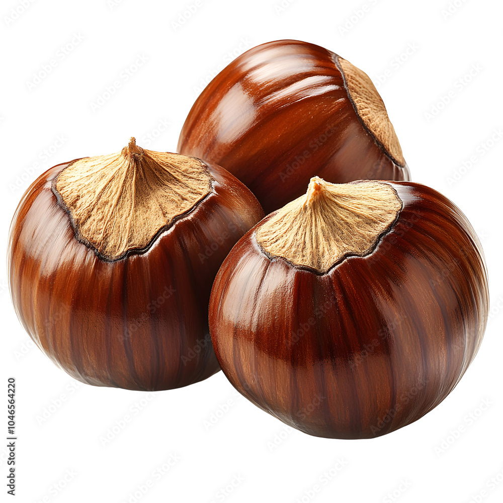 Fresh and Glossy Chestnuts on a White Background Fresh and Glossy Chestnuts on a White Background