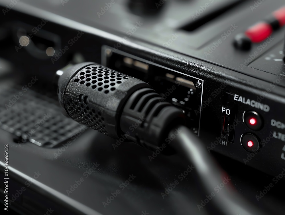 Fototapeta premium A detailed view of a voice recorder s charging port