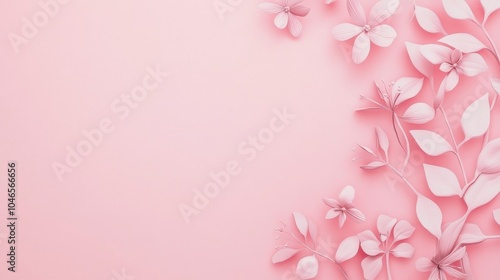 Photo of, Pink background with minimalist floral silhouettes for design, banner template