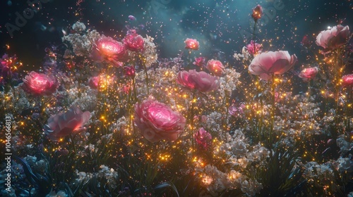 Glowing Cosmic Flower Field   Mesmerizing Ethereal Nature Artwork in Vibrant Hues