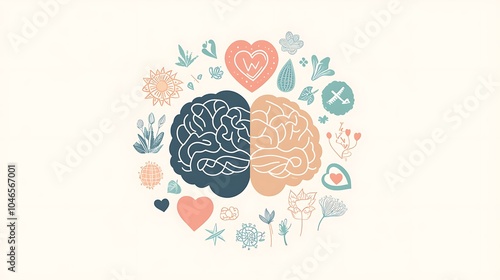 A World Mental Health Day logo featuring a brain, heart, and mindfulness icons, designed in soft colors to promote global mental well-being