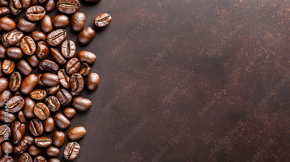 Coffee beans swirl through the air, creating a dynamic and aromatic spectacle on a dark brown background Coffee beans swirl through the air, creating a dynamic and aromatic spectacle on a dark brown background