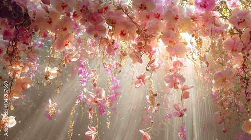 Glowing Pastel Blossom Canopy   Ethereal and Enchanting Floral Backdrop for Romantic Scenes