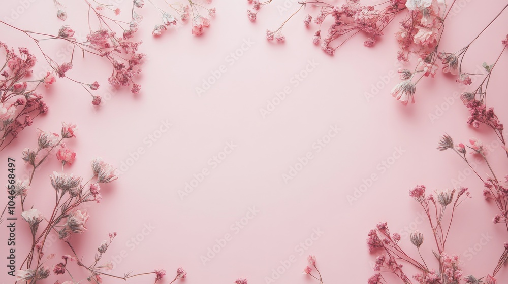 Photo of, Pink background with minimalist floral wreaths and soft pastel colors for design, banner template Photo of, Pink background with minimalist floral wreaths and soft pastel colors for design, banner template