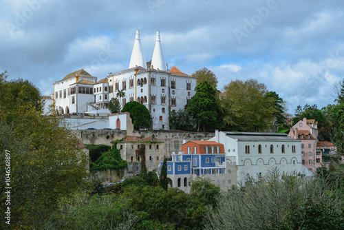Ancient Sintra village with the National Palace in background. Sintra Portugal