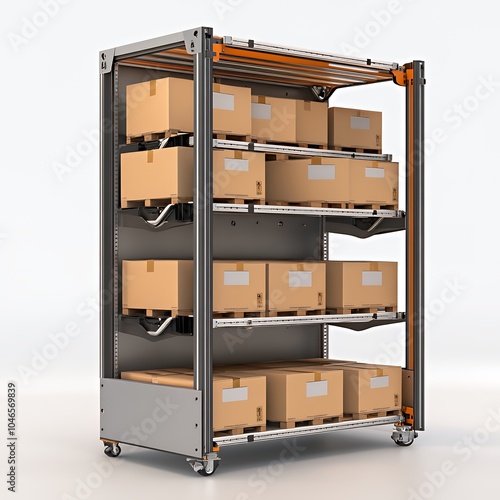 Wallpaper Mural A mobile storage unit with three shelves holding multiple cardboard boxes. Torontodigital.ca