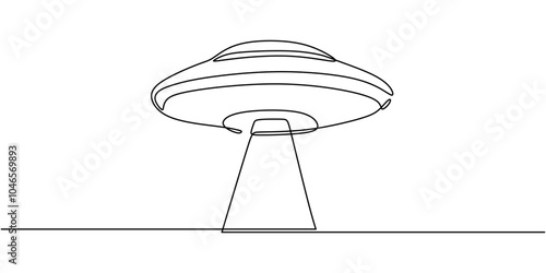 Minimalist One Line Drawing of UFO Unidentified Flying Object in Space