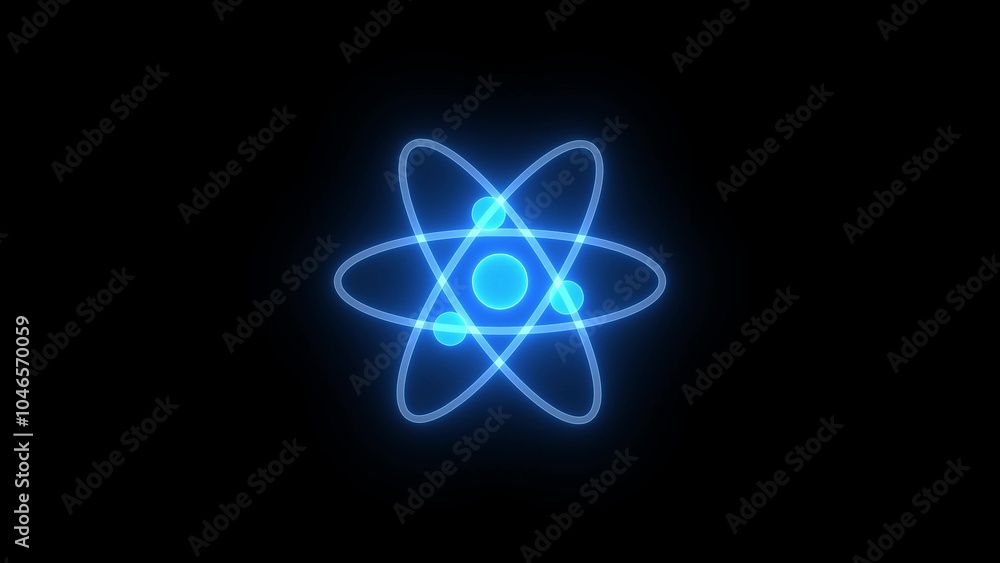Glowing Blue Atomic Symbol on Black Background Glowing Blue Atomic Symbol on Black Background
