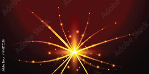 Golden curve lines, shine dots effect and bokeh on red luxury background. Elegant style design template concept. Vector illustration