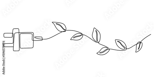 Minimalist Leaf Energy Symbol Continuous Line Drawing for Eco-Friendly Sustainable Energy