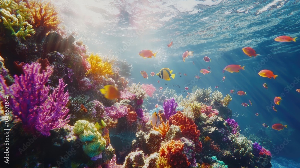 A vibrant coral reef teeming with marine life, showcasing colorful fish and intricate coral formations under crystal-clear waters. A vibrant coral reef teeming with marine life, showcasing colorful fish and intricate coral formations under crystal-clear waters.