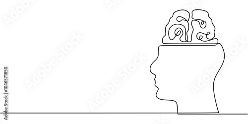 Continuous Line Drawing of Open Head with Brain Concept Minimalist Vector Illustration