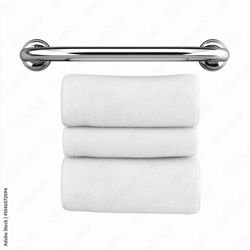 Fototapeta premium Chrome Towel Rack with Folded White Towels and Minimalist Design