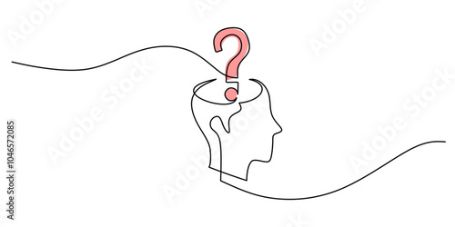 Continuous Line Drawing of Open Head with Question Mark Minimalist Concept Vector Illustration