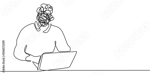 Messy Head Office Man Continuous Line Drawing Minimalist Psychology Concept Vector Illustration