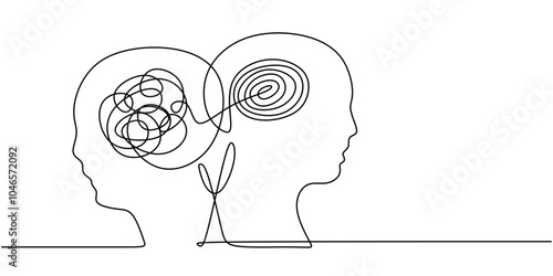 Continuous Line Drawing of Human Head and Brain for Psychology Concept Minimalist Design