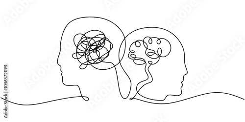 Continuous Line Drawing of Human Head and Brain for Psychology Concept Minimalist Design