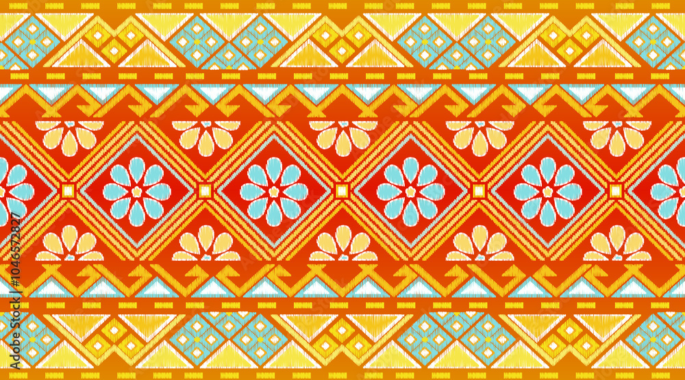 ikat Seamless pattern-flower yellow and red background ikat Seamless pattern-flower yellow and red background