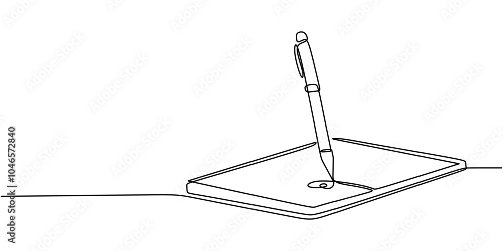 Fototapeta premium Continuous Line Drawing of Pen Signing Document Minimalist Office Concept Vector Illustration