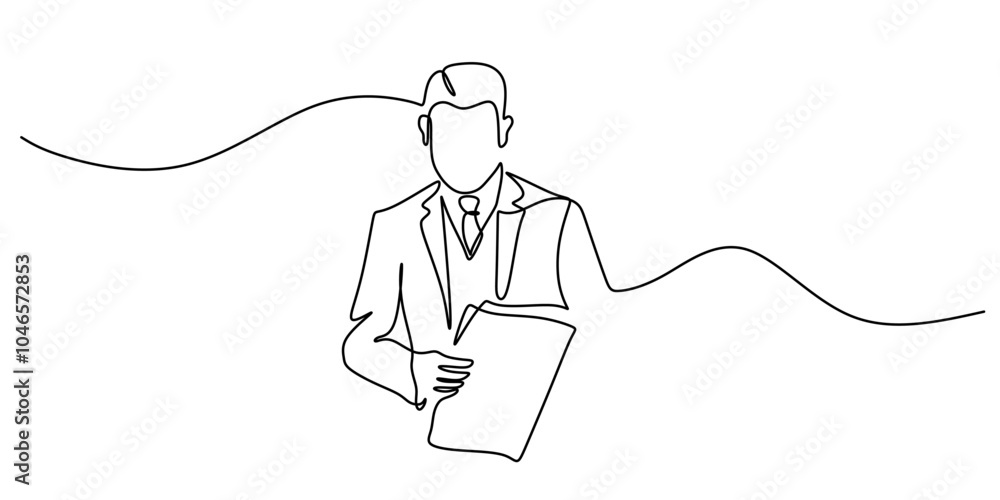 Continuous Line Drawing of Businessman in Suit and Tie Minimalist Office Concept Vector Art