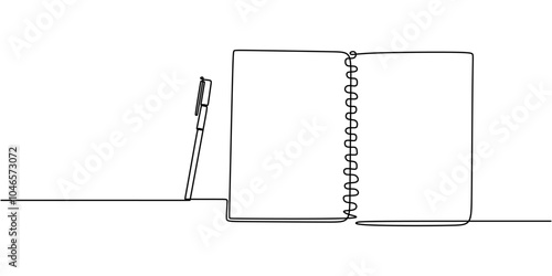 Minimalist Continuous Line Drawing of Agenda Journal and Pen for Office Work Concept