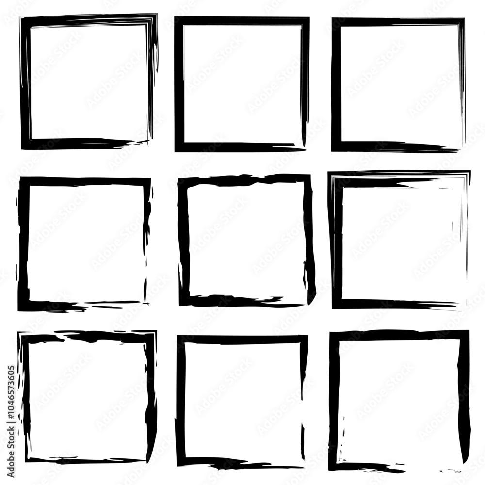Grunge square frames. Rough hand drawn borders. Black and white outlines. Vector decorative set. Grunge square frames. Rough hand drawn borders. Black and white outlines. Vector decorative set.