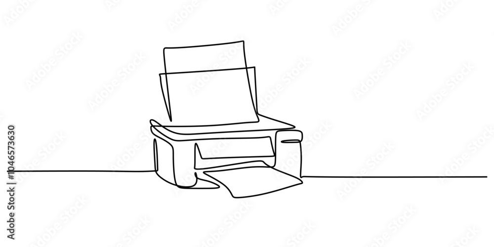 Continuous Line Drawing of Printer Ejecting Paper Minimalist Office Concept Vector Illustration Continuous Line Drawing of Printer Ejecting Paper Minimalist Office Concept Vector Illustration