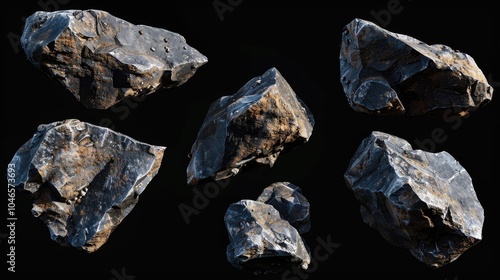 Floating Rocks in Deep Space Isolated on Black Background