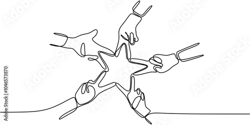 Continuous Line Drawing of Hands United for Teamwork Concept Minimalist Vector Illustration
