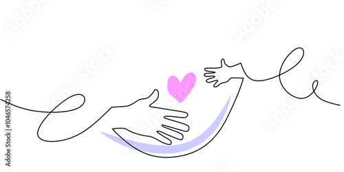 Continuous Line Drawing of Father and Child Hands Minimalist Family Concept Vector Illustration