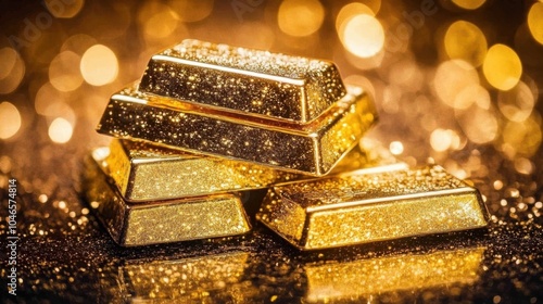 Glimmering Gold Bars on Bokeh Background