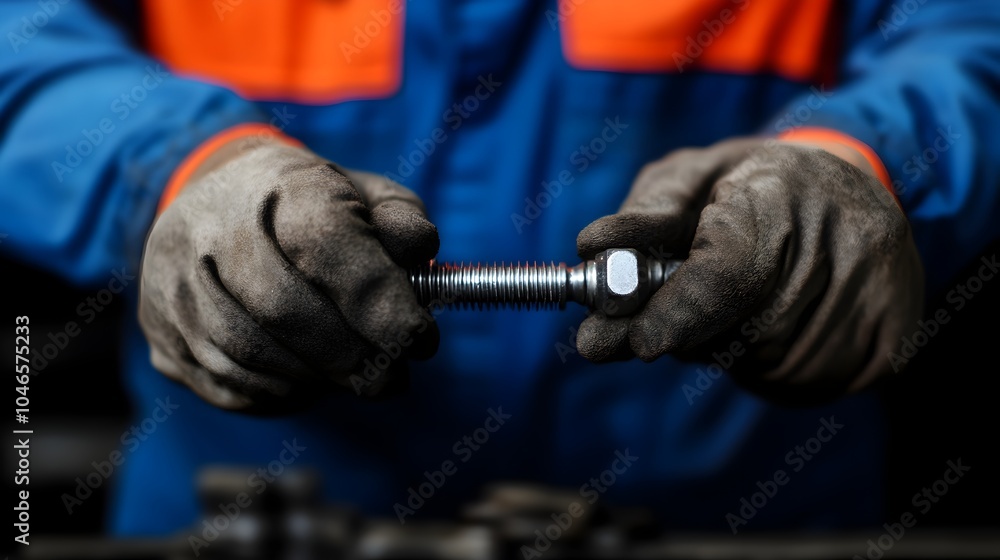 Close up of a mechanic s hand using a torque wrench to tighten or adjust a large engine bolt during automotive repair and maintenance work in a garage or workshop setting Close up of a mechanic s hand using a torque wrench to tighten or adjust a large engine bolt during automotive repair and maintenance work in a garage or workshop setting