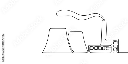 Continuous Line Drawing of Factory Chimneys Emitting Smoke Environmental Impact Minimalist Art