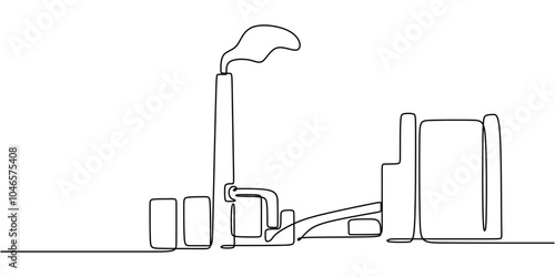 Continuous Line Drawing of Factory Chimneys Emitting Smoke Environmental Impact Minimalist Art