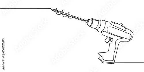 Electric Drill with Spiral Bit Continuous Line Art for Precision in Construction and Manufacturing