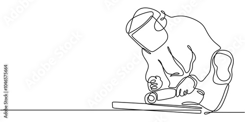 Continuous Line Drawing of Construction Workers in Safety Gear for Occupational Safety Concept