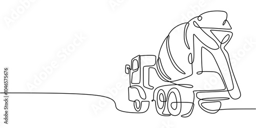 Continuous Line Drawing of Concrete Mixer Truck for Buildings and Infrastructure Design