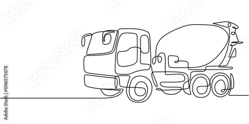Continuous Line Drawing of Concrete Mixer Truck for Buildings and Infrastructure Design