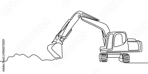 Long Arm Excavator Continuous Line Drawing Minimalist Industrial Design Vector Illustration
