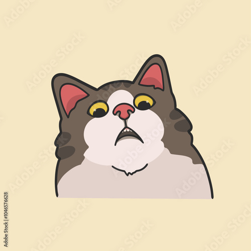Shock Cat Meme Sticker Vector Cute Illustration