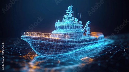 AI generated 3d image of commercial boat with a hologram technology 